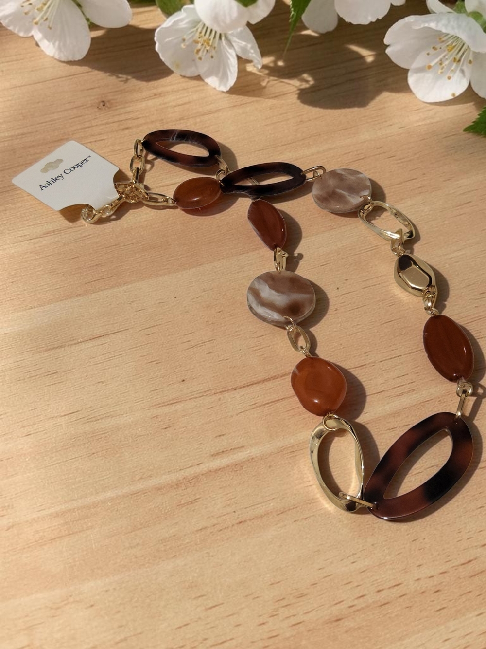 Ashley Cooper Marbled Brown & Gold Link Necklace